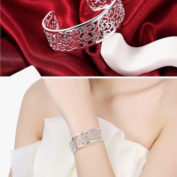 Sterling Silver Bangle Filigree Cuff Bracelet, 925 Sterling Silver NEW - Picture 7 of 7